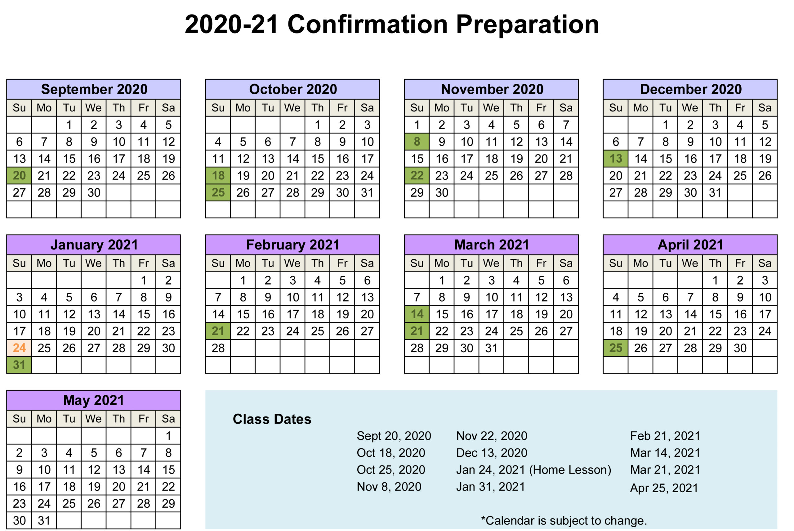 2020-2021 Confirmation Prep Calendar Saint Marguerite Bourgeoys.